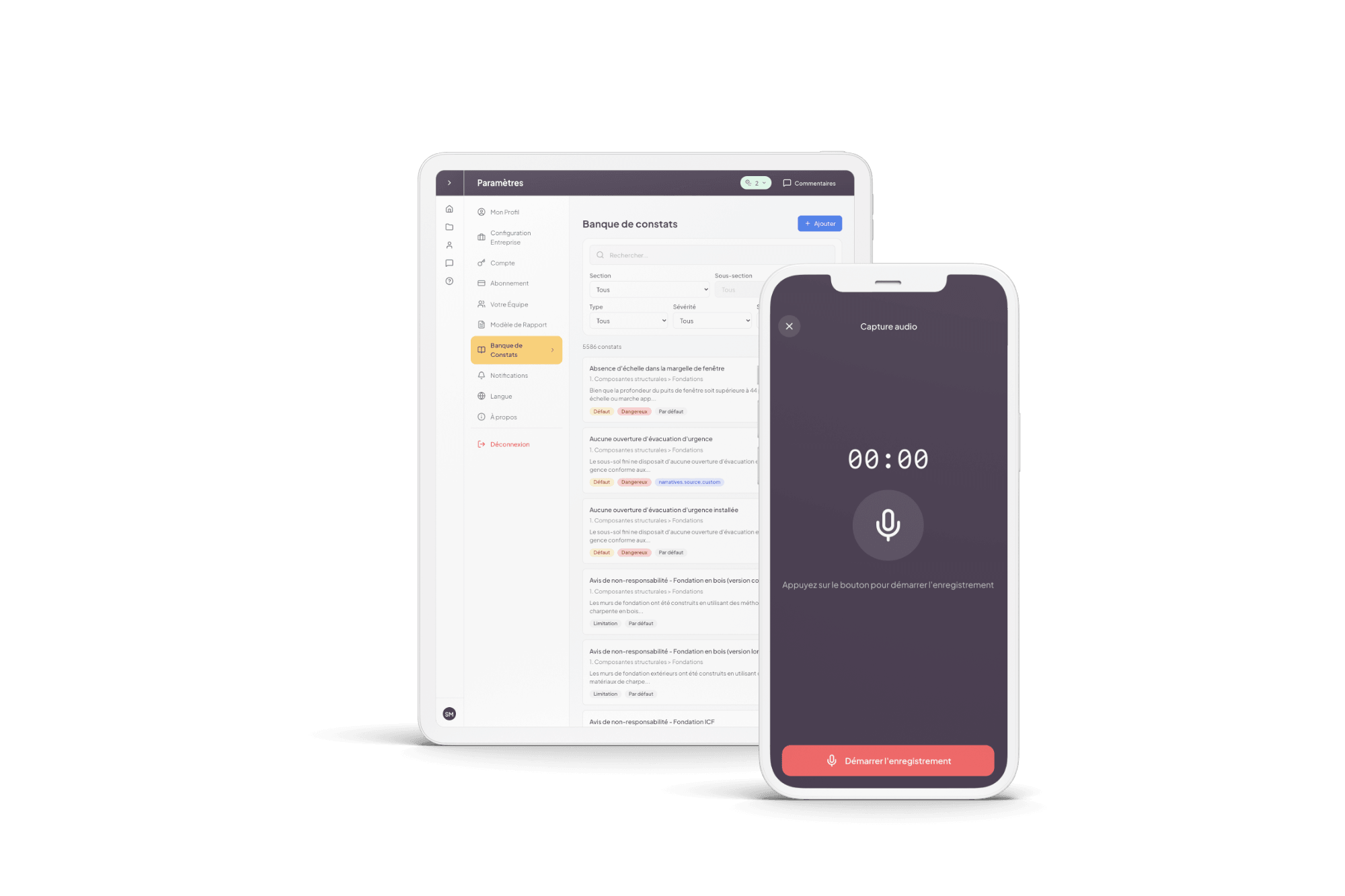 Lumos Inspector voice capture on tablet and mobile